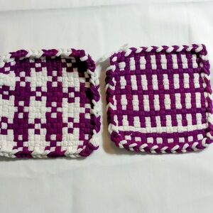 Handmade Purple and White Woven Pot Holders